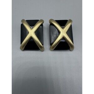 Large Black Glass & Matte Gold Cross Earrings